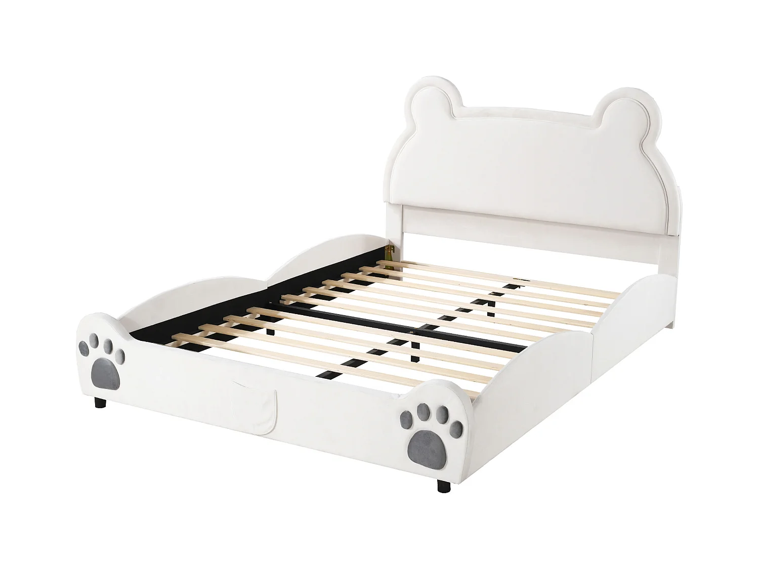 Gestoffeerd bed met hoofdbord 140 x 200 cm - Beervorm - Fluweel - Wit