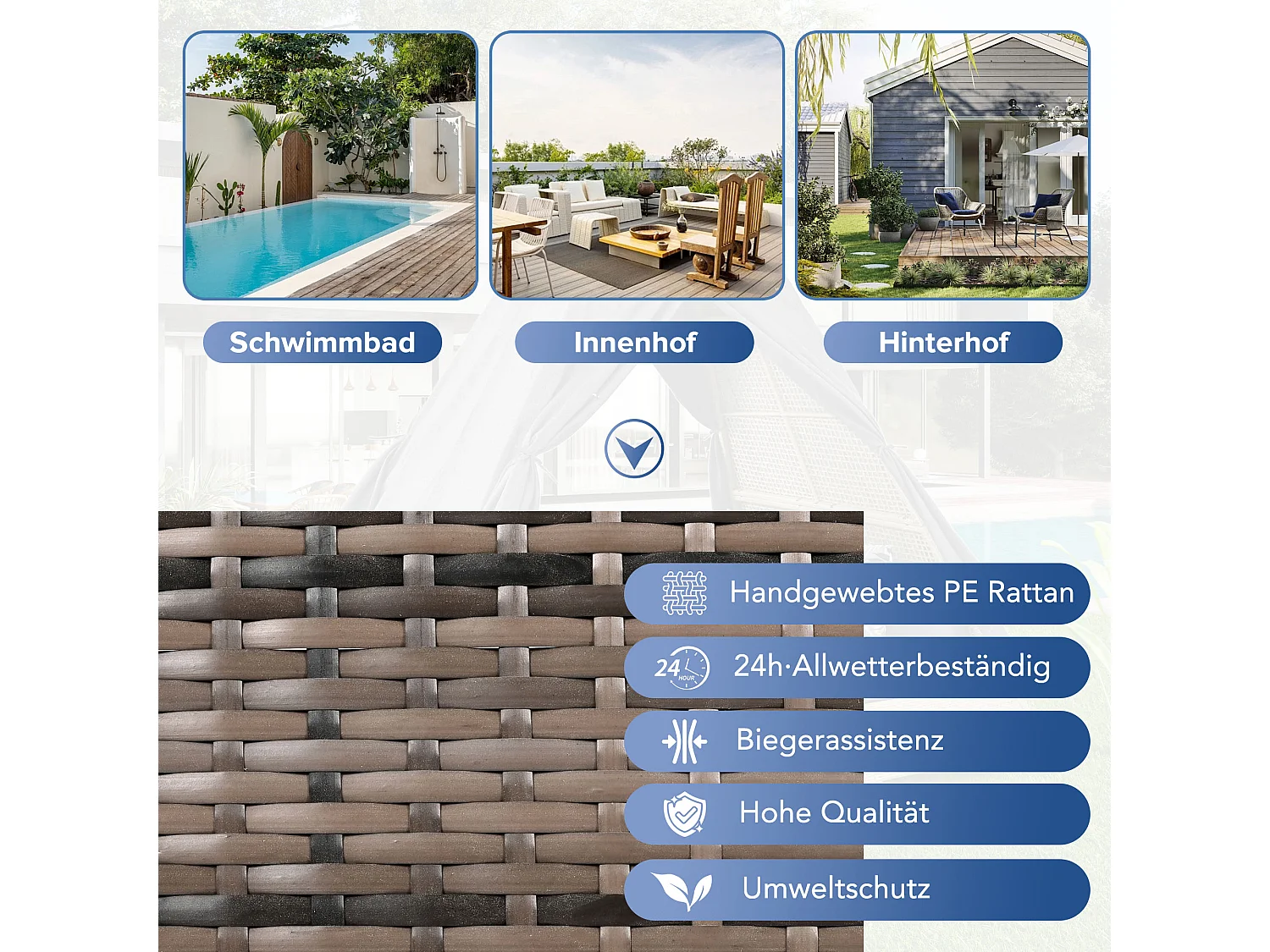 Canteiro de jardim de dossel 2 a 4 lugares - Rattan cinza e cortina de porta bege - Almofadas incluídas - para exterior