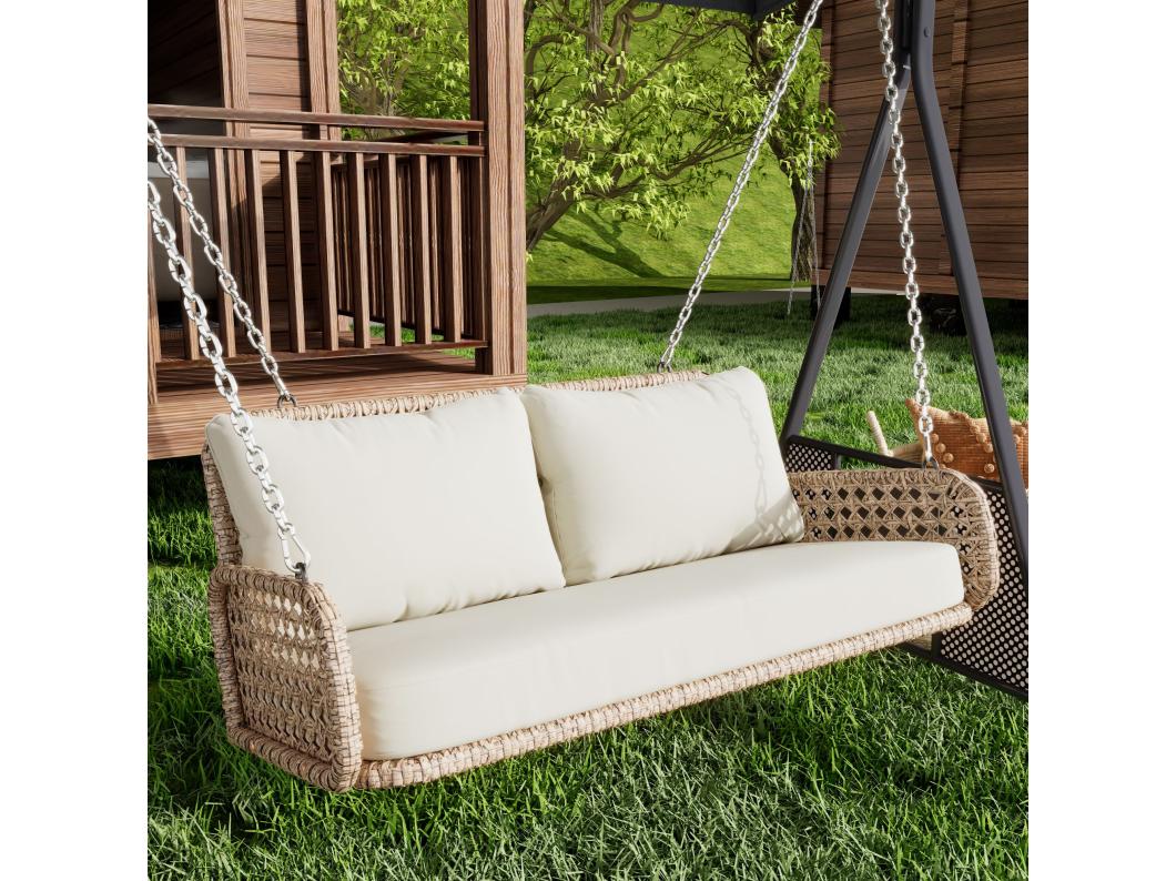 Hangstoel van 240 cm in PE rotan - 2 plaatsen - Inclusief kussens - Beige