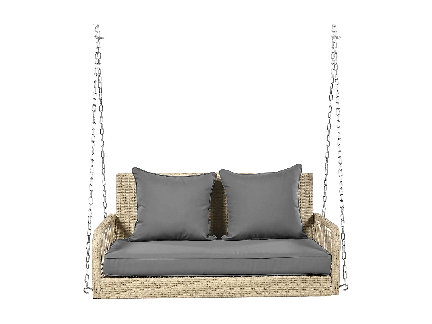 Fauteuil suspendu 114 cm en rotin PE - 2 Places - Coussin d'assise rembourrage 11 cm - Beige + gris