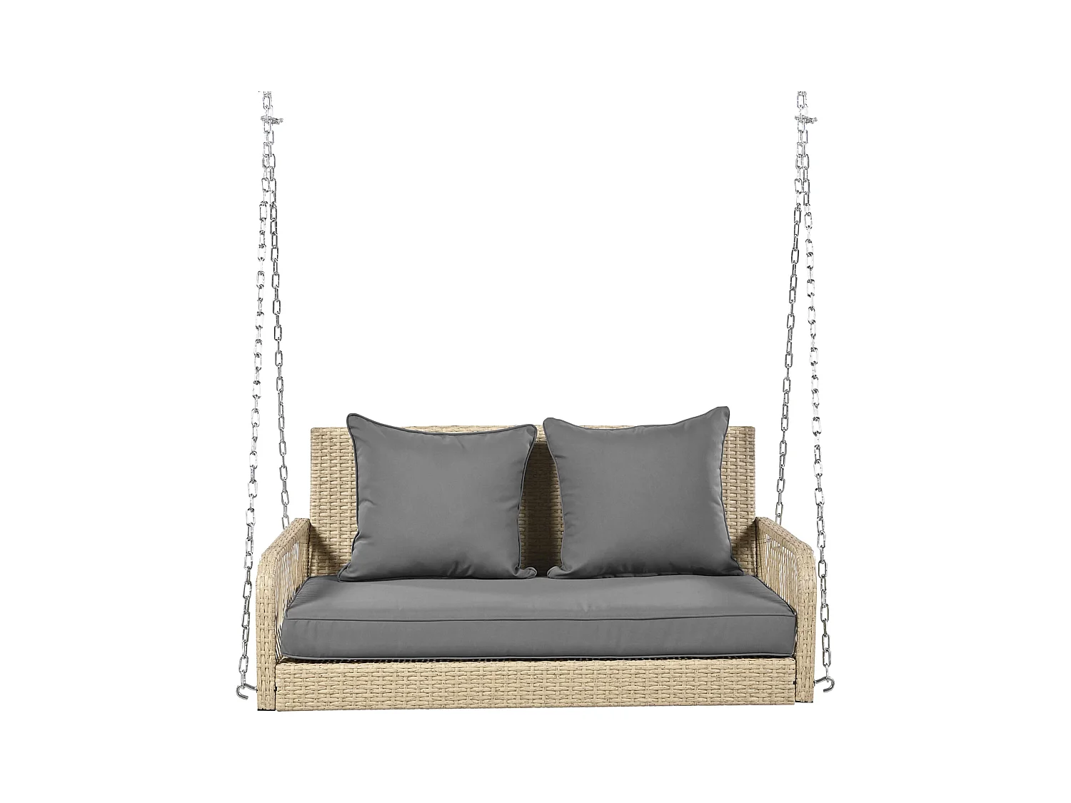 114 cm hangstoel in PE rotan - 2 plaatsen - 11 cm gecapitonneerd zitkussen - Beige + grijs