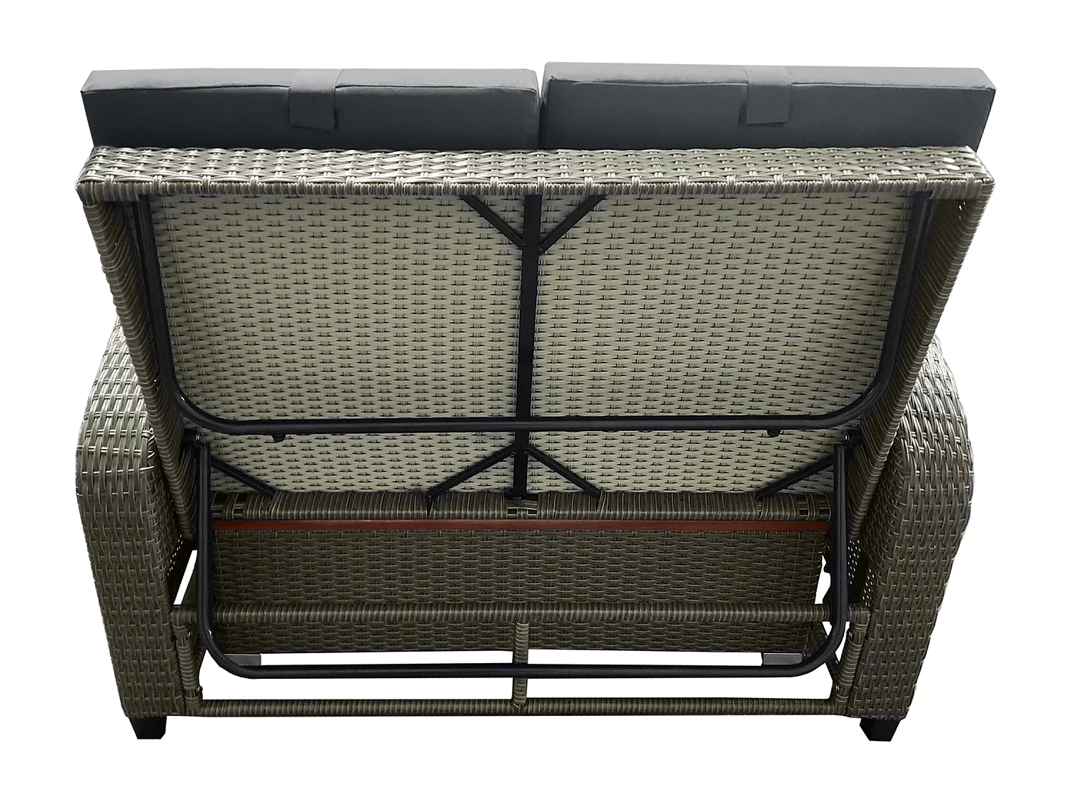 Salon de jardin en résine tressée gris 2 places - Dossier réglable - Coussin de dossier et d'assise + table basse multifonctionnel