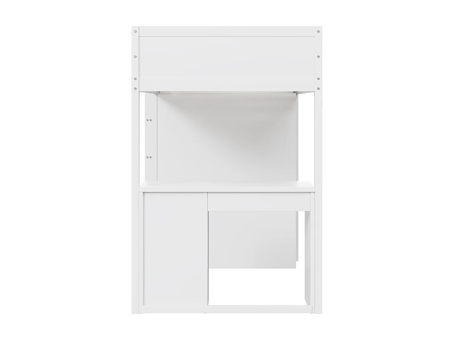 Lit mezzanine 90 x 200 cm avec bureau, étagères de rangement, tiroirs et échelle,  bois MDF, blanc