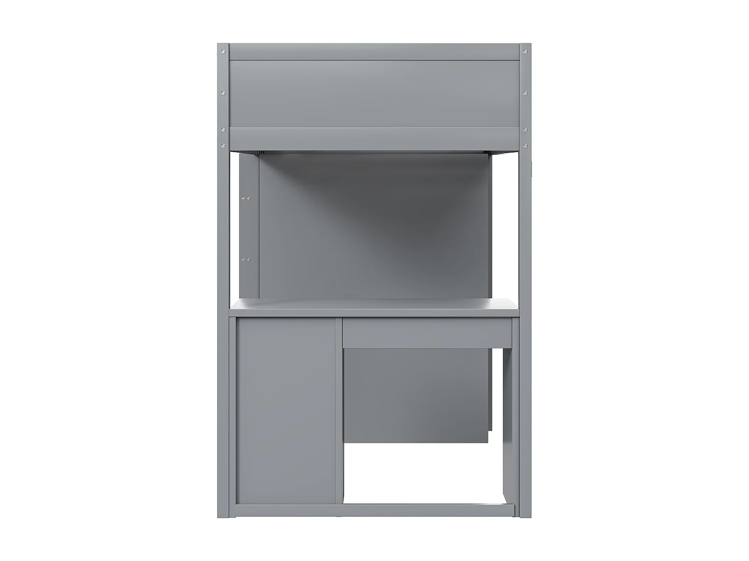 Hochbett 90 x 200 cm mit Schreibtisch, Ablagen, Schubladen und Leiter, MDF-Holz, grau
