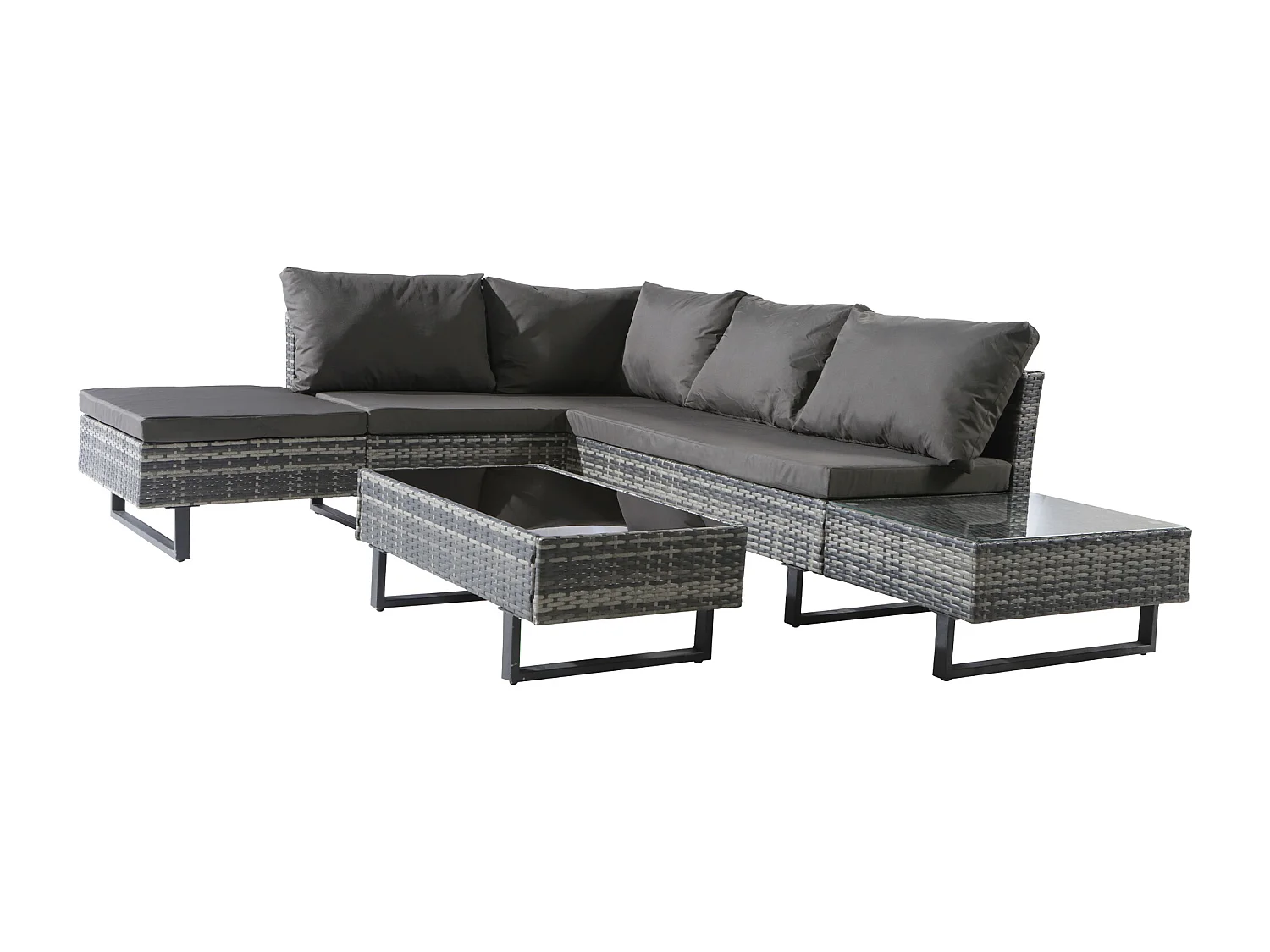 5-zits tuinbankset met opbergbox - Vullingdikte 7 cm - PE rotan - Grijs