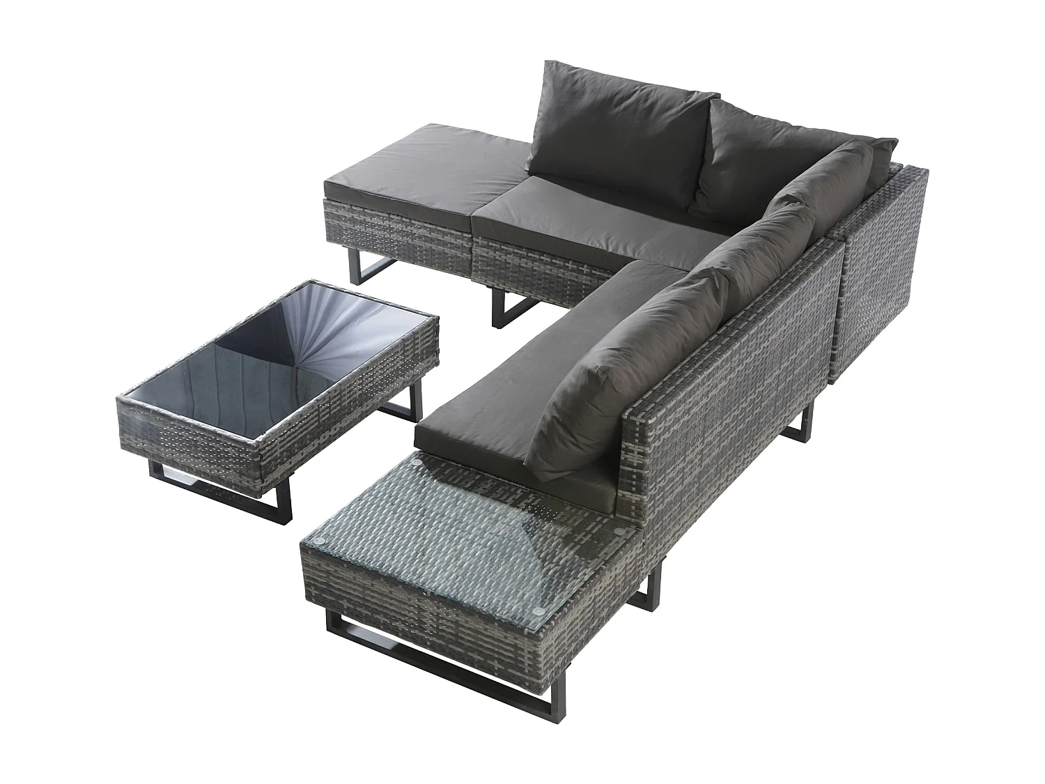 5-zits tuinbankset met opbergbox - Vullingdikte 7 cm - PE rotan - Grijs