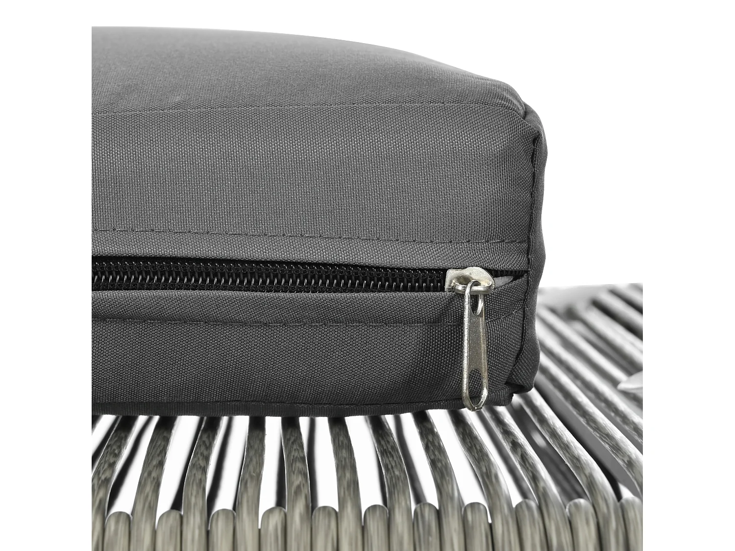 4-zits tuinmeubelset van gegalvaniseerd staal: 1 bank + 2 fauteuils + 1 glazen salontafel - Inclusief kussens - Grijs