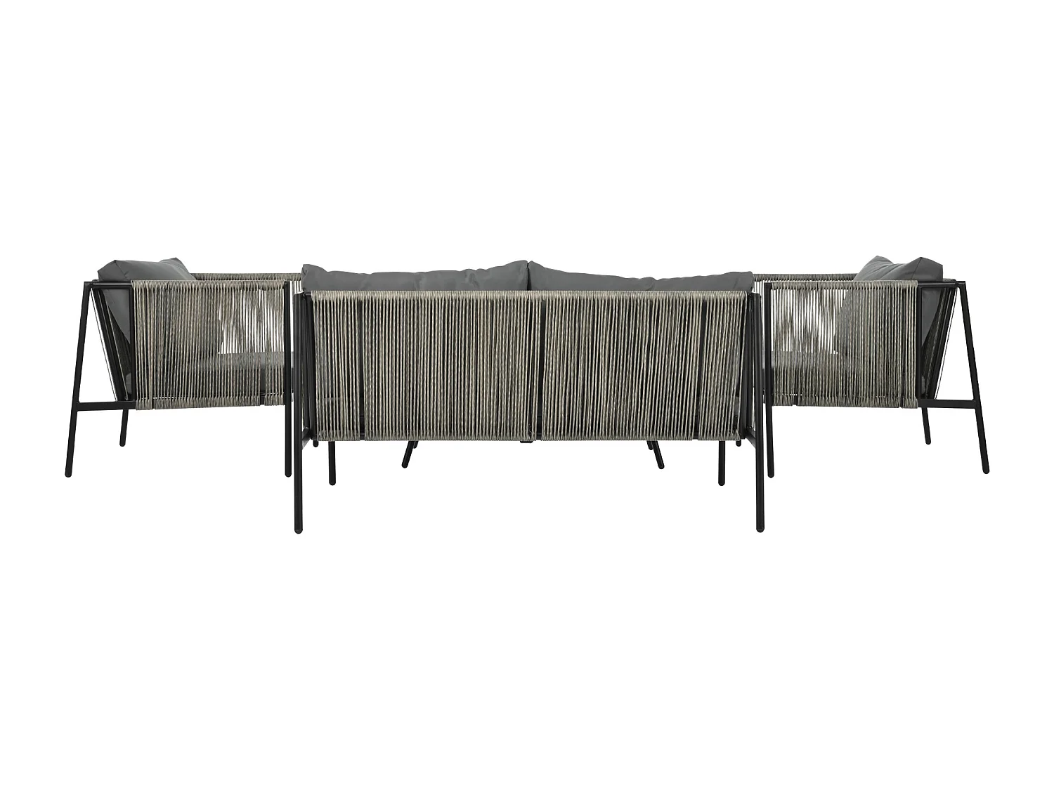 4-zits tuinmeubelset van gegalvaniseerd staal: 1 bank + 2 fauteuils + 1 glazen salontafel - Inclusief kussens - Grijs