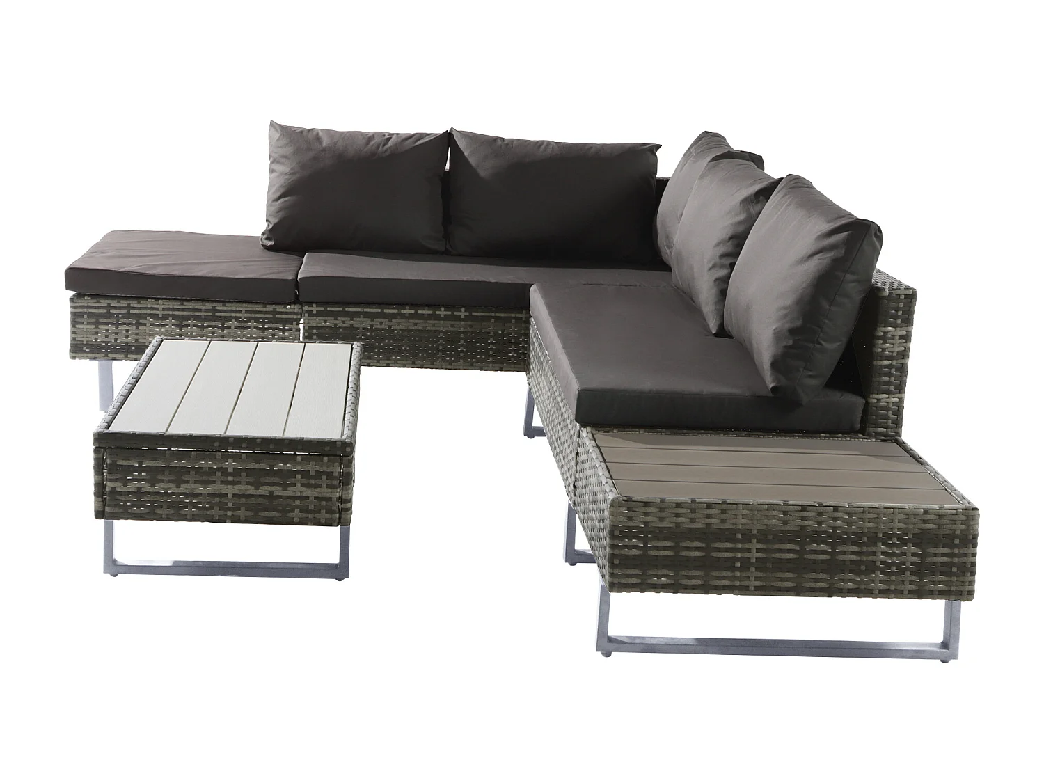 Ensemble Canapé de jardin 5 places avec coffre de rangement - Épaisseur du rembourrage 7 cm - Rotin PE - Gris et gris clair