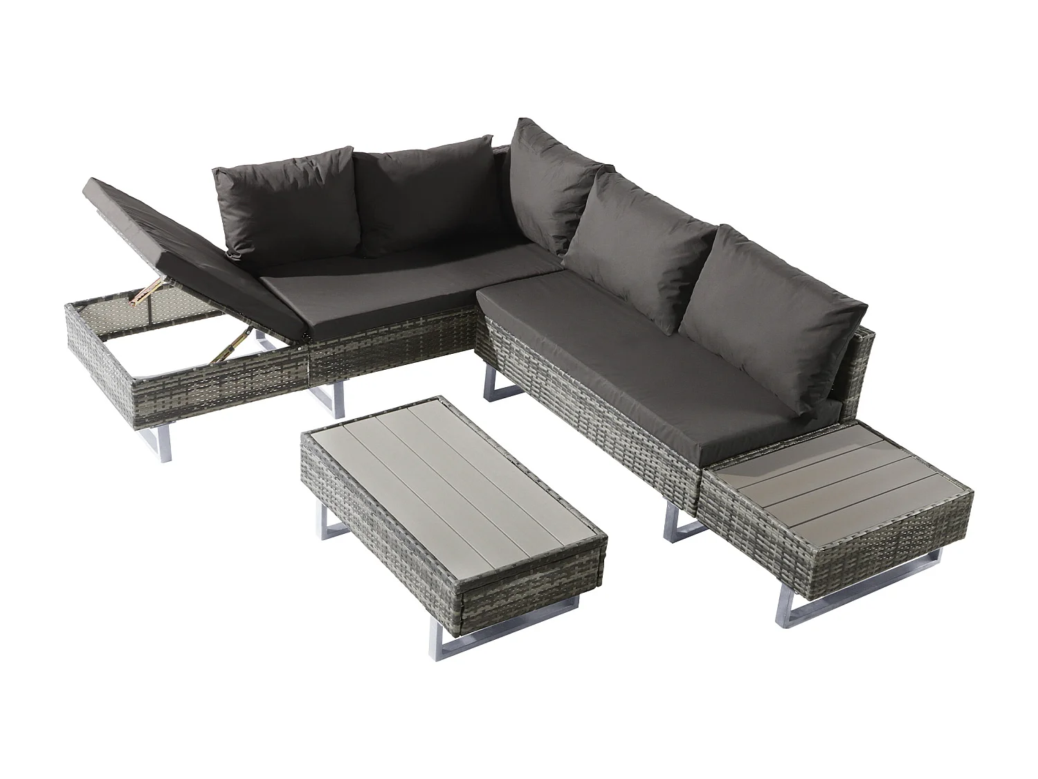 Ensemble Canapé de jardin 5 places avec coffre de rangement - Épaisseur du rembourrage 7 cm - Rotin PE - Gris et gris clair