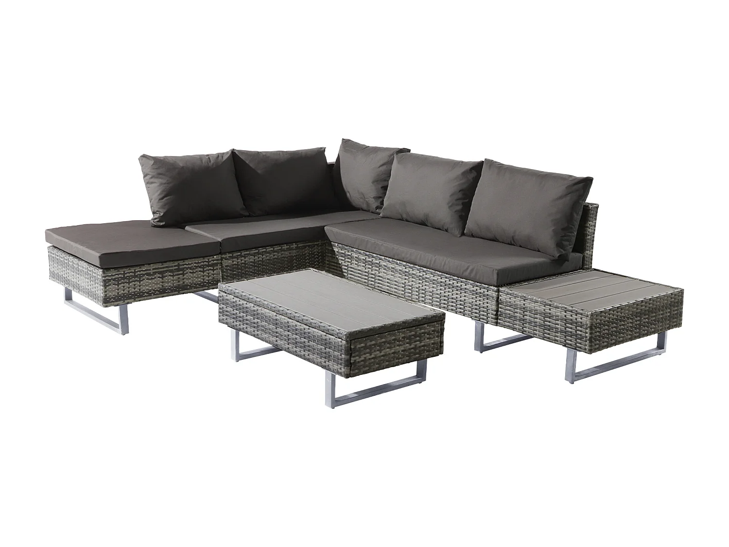 Ensemble Canapé de jardin 5 places avec coffre de rangement - Épaisseur du rembourrage 7 cm - Rotin PE - Gris et gris clair