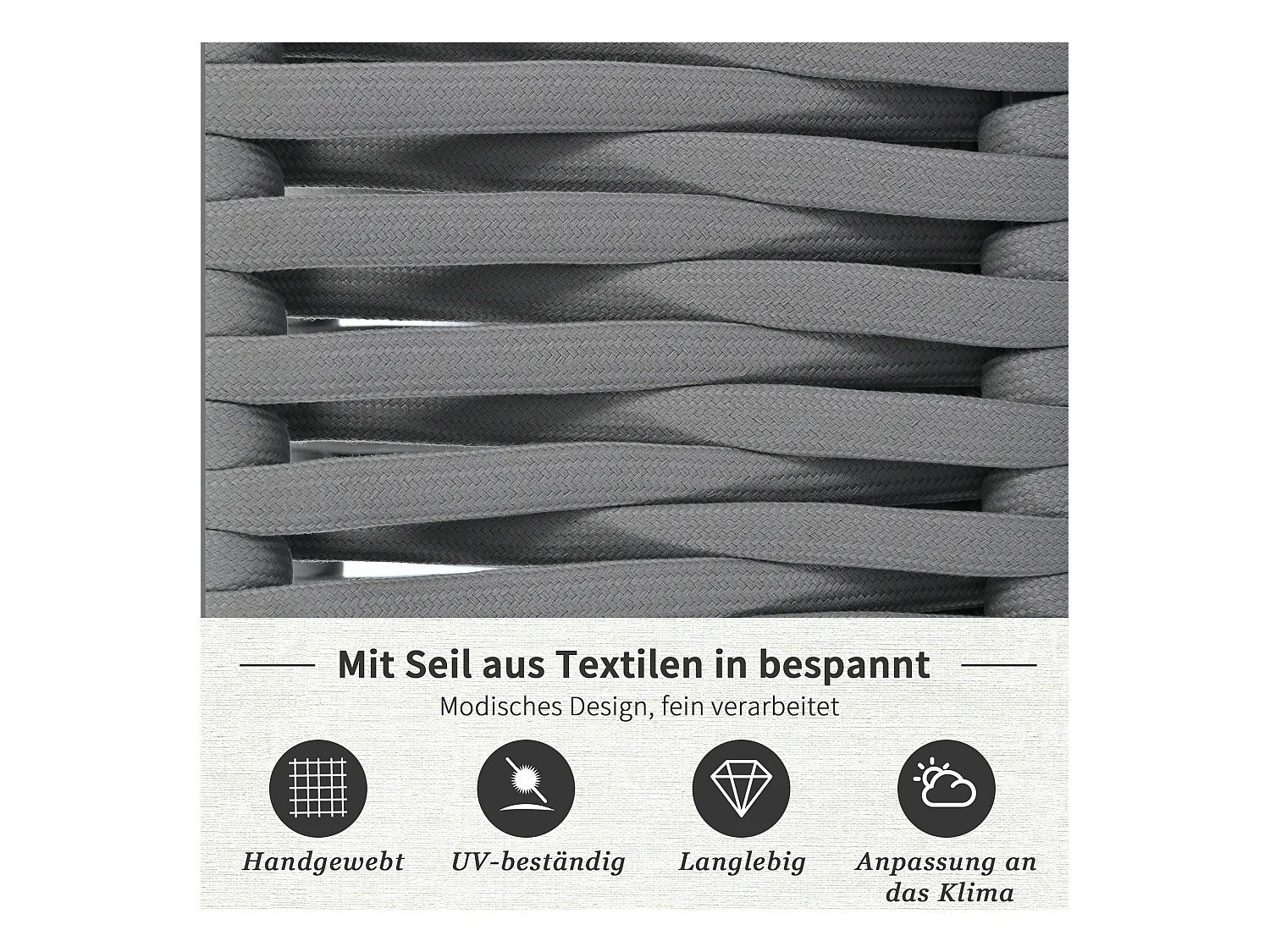 Tuinmeubelset van gegalvaniseerd ijzer: 1 bank + 2 fauteuils + 1 salontafel - 9 cm dikke kussens - Grijs