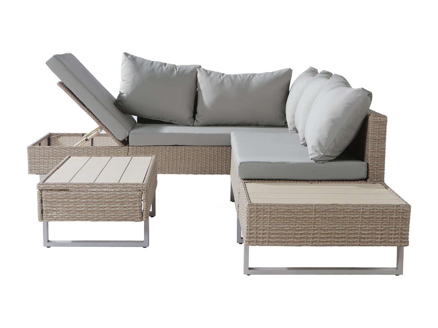 Ensemble Canapé de jardin 5 places avec coffre de rangement - Épaisseur du rembourrage 7 cm - Rotin PE - Beige