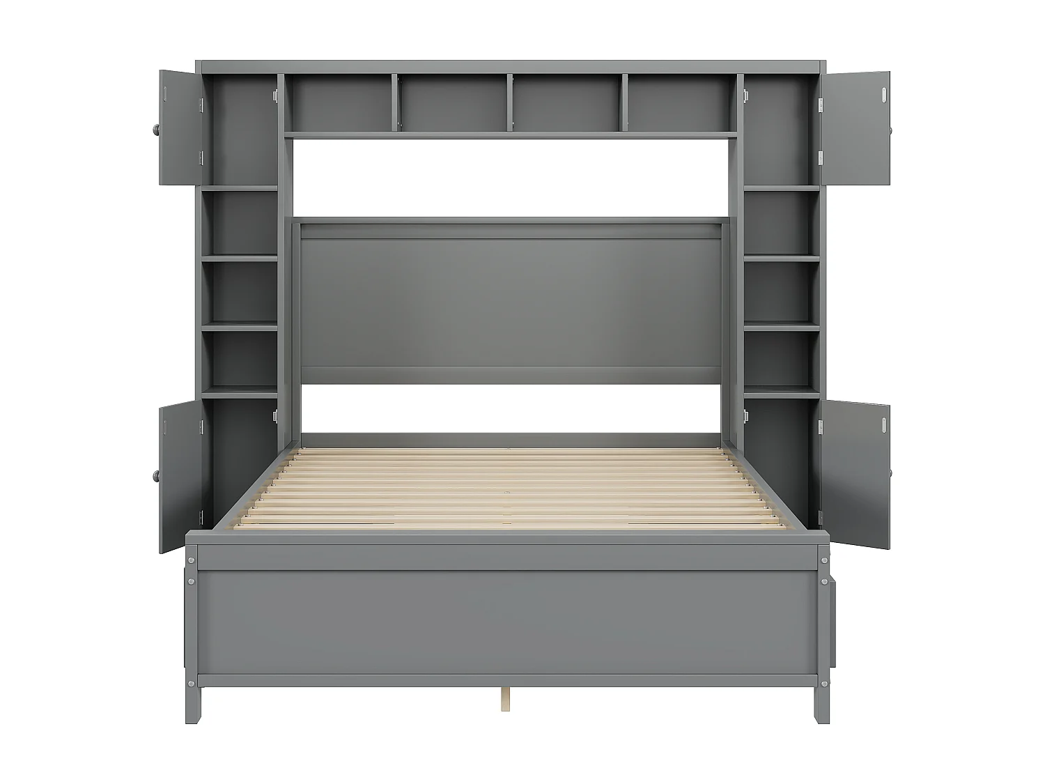 Cama plegable 140 x 200 cm con 4 cajones y almacenaje - Madera maciza - Decoración gris - CONAN