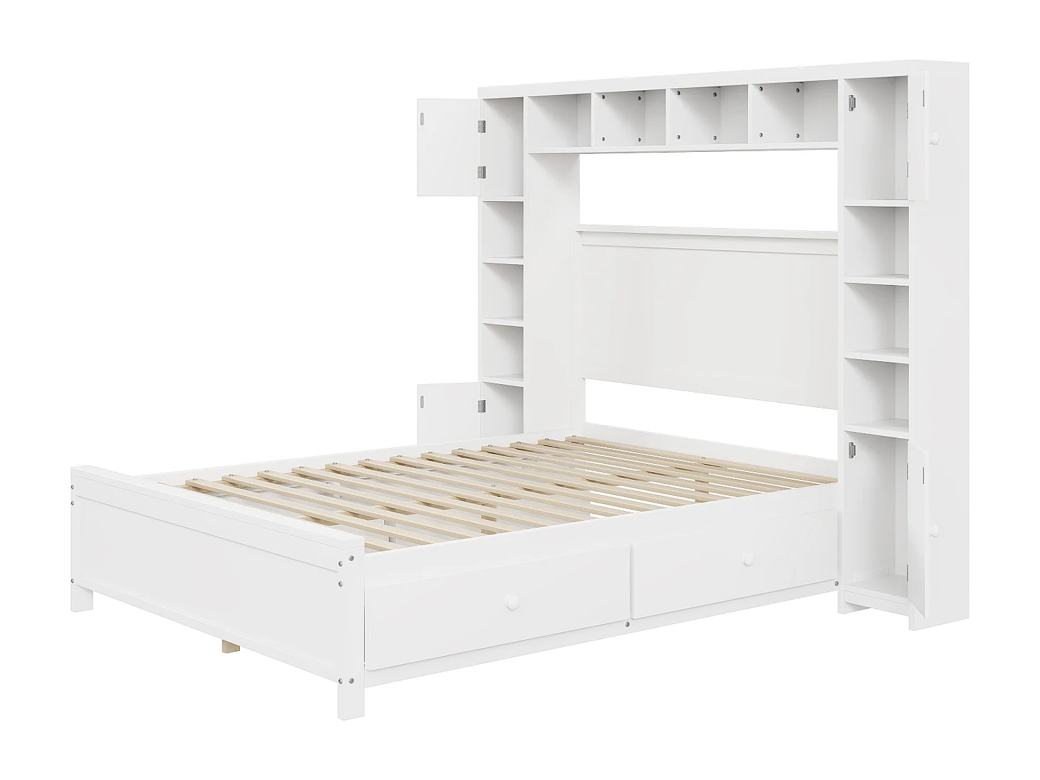 Kinderbettgestell - 140 x 200 - mit 4 Schubladen + Stauraum - Holz - weiß