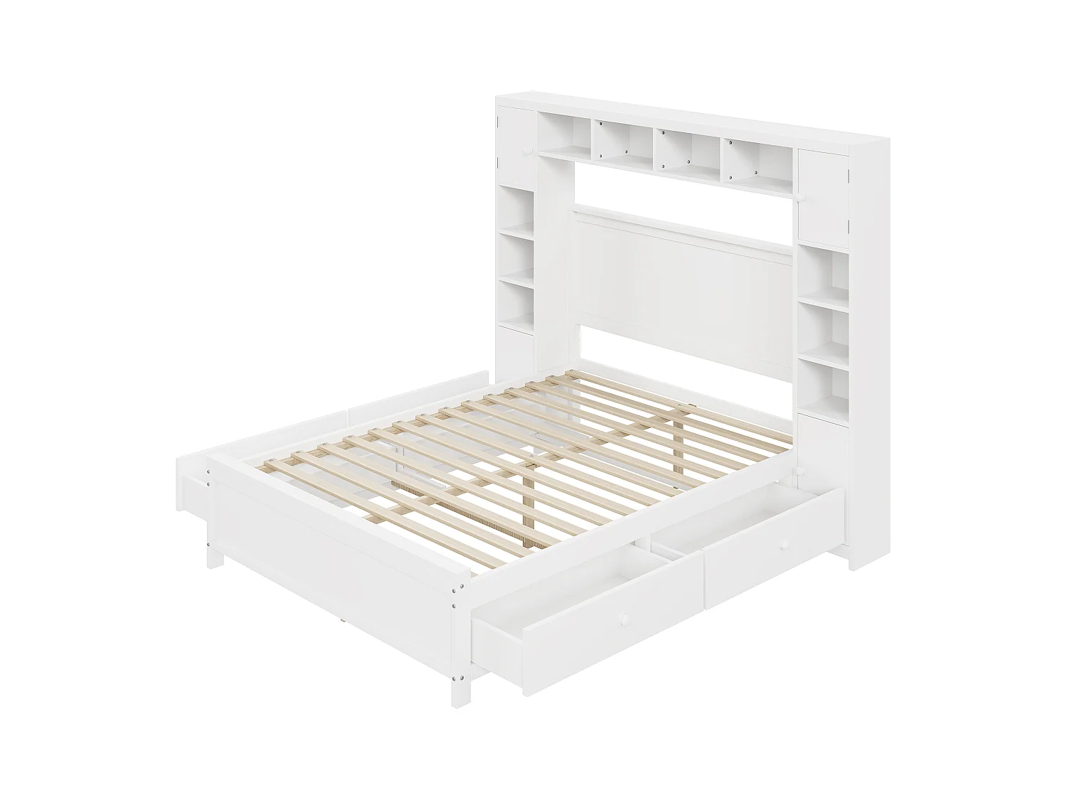 Cadre de lit pour enfant - 140 x 200 - avec 4 tiroirs + meuble de rangement - bois - blanc