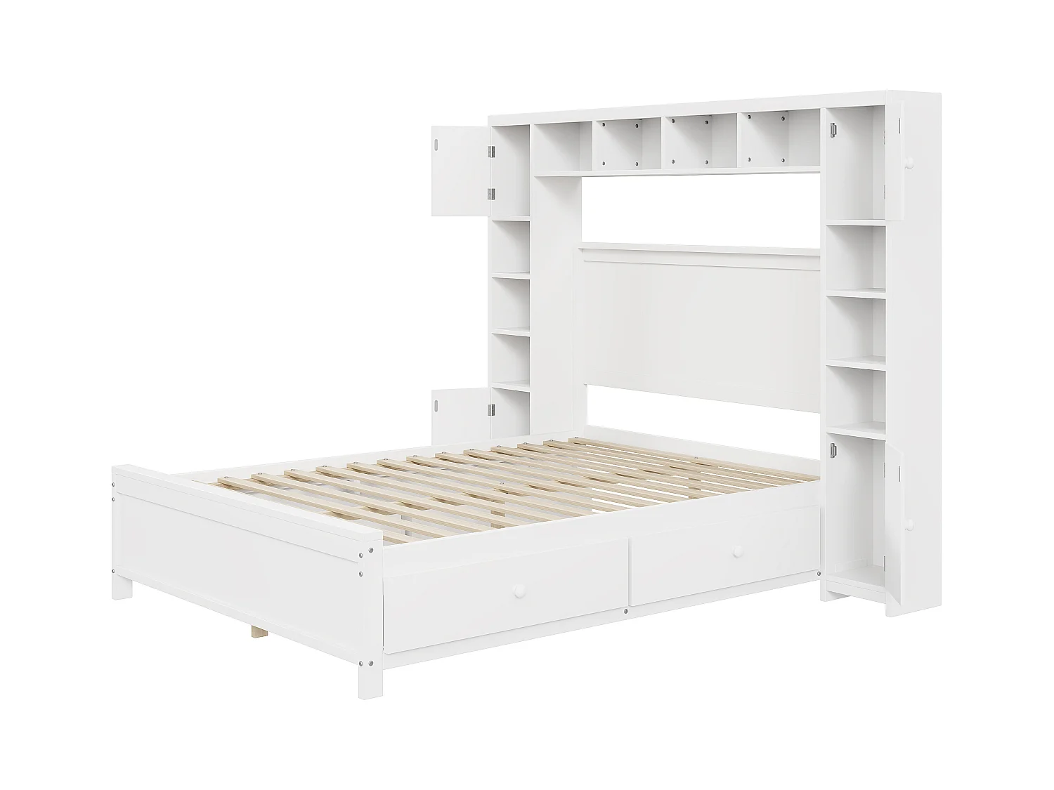Cadre de lit pour enfant - 140 x 200 - avec 4 tiroirs + meuble de rangement - bois - blanc