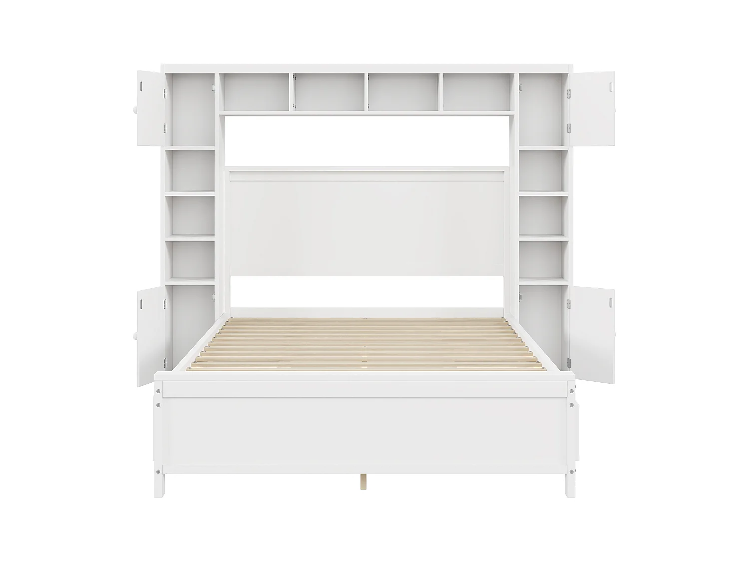 Cadre de lit pour enfant - 140 x 200 - avec 4 tiroirs + meuble de rangement - bois - blanc