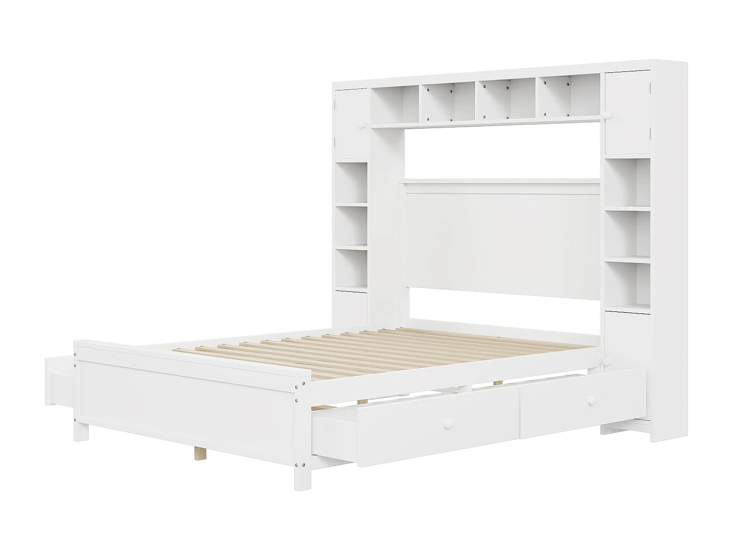 Kinderbedframe - 140 x 200 - met 4 lades + opbergmeubel - hout - wit