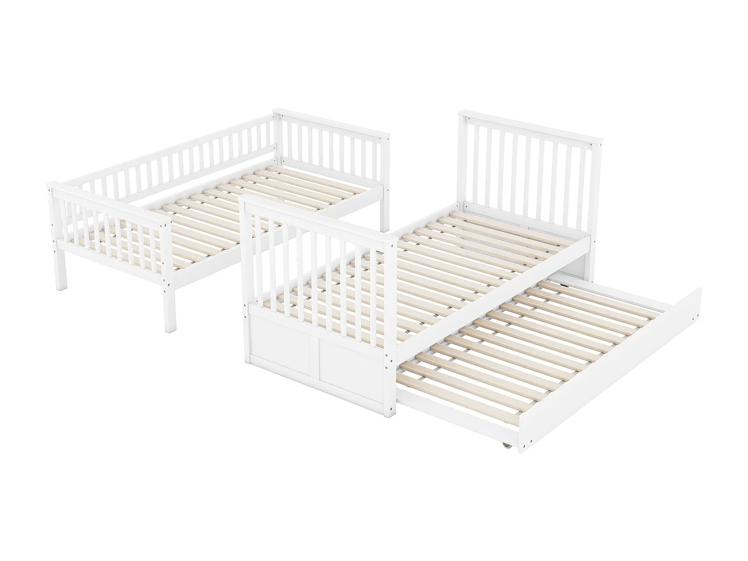 Lits superposés 2 x 90 x 200 cm + lit gigogne 90 x 190 cm - Bois MDF - Blanc - ANTHONY