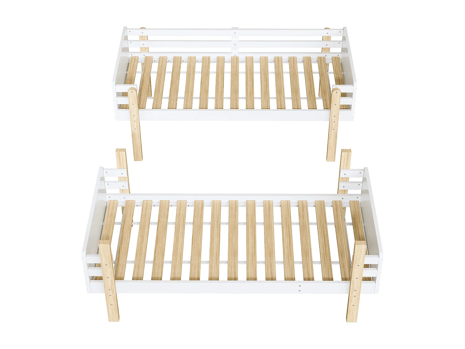 Lits superposés amovible 2 x 90 x 190 cm avec échelle  - bois massif - blanc + chêne