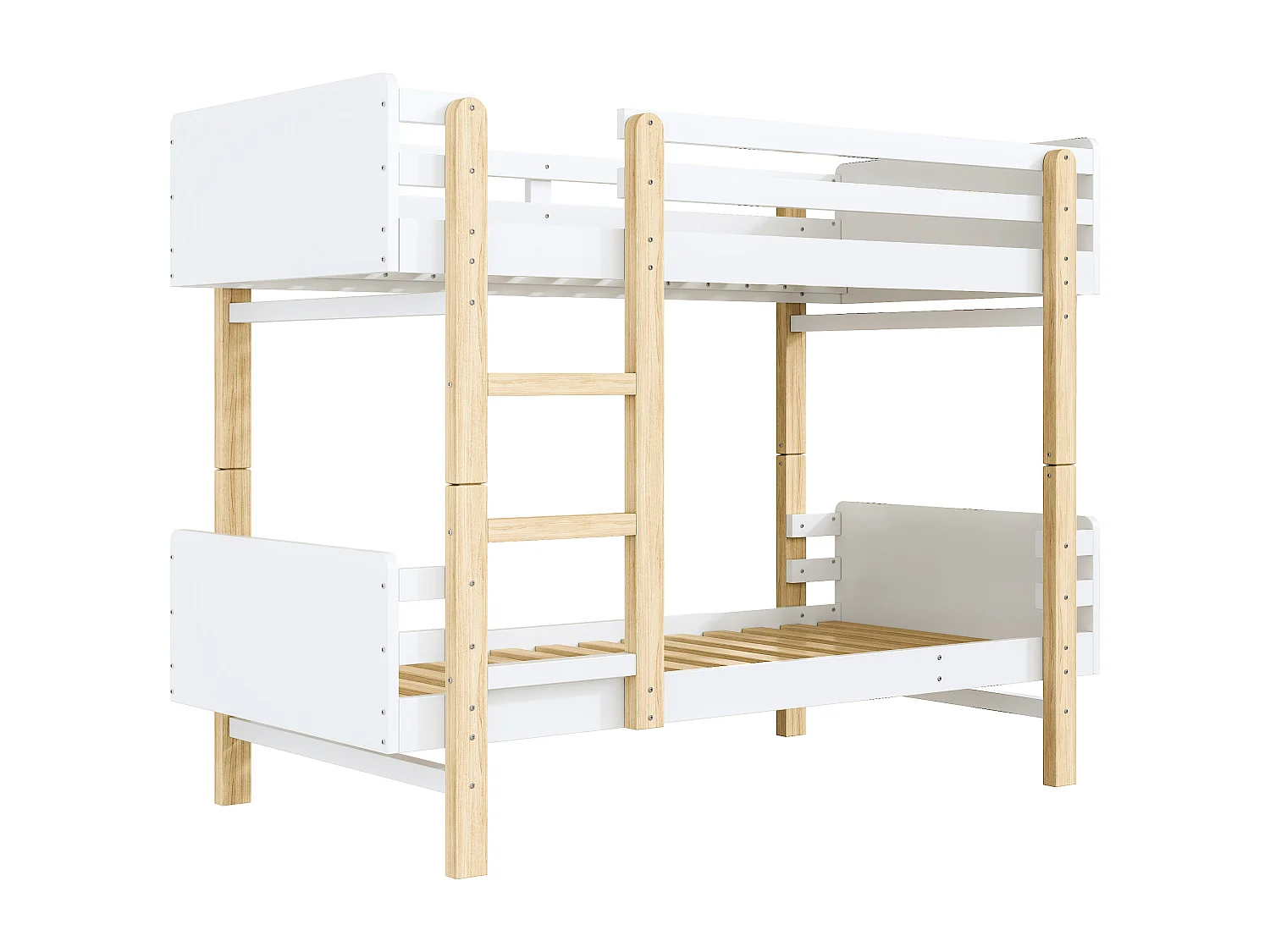 Lits superposés amovible 2 x 90 x 190 cm avec échelle  - bois massif - blanc + chêne