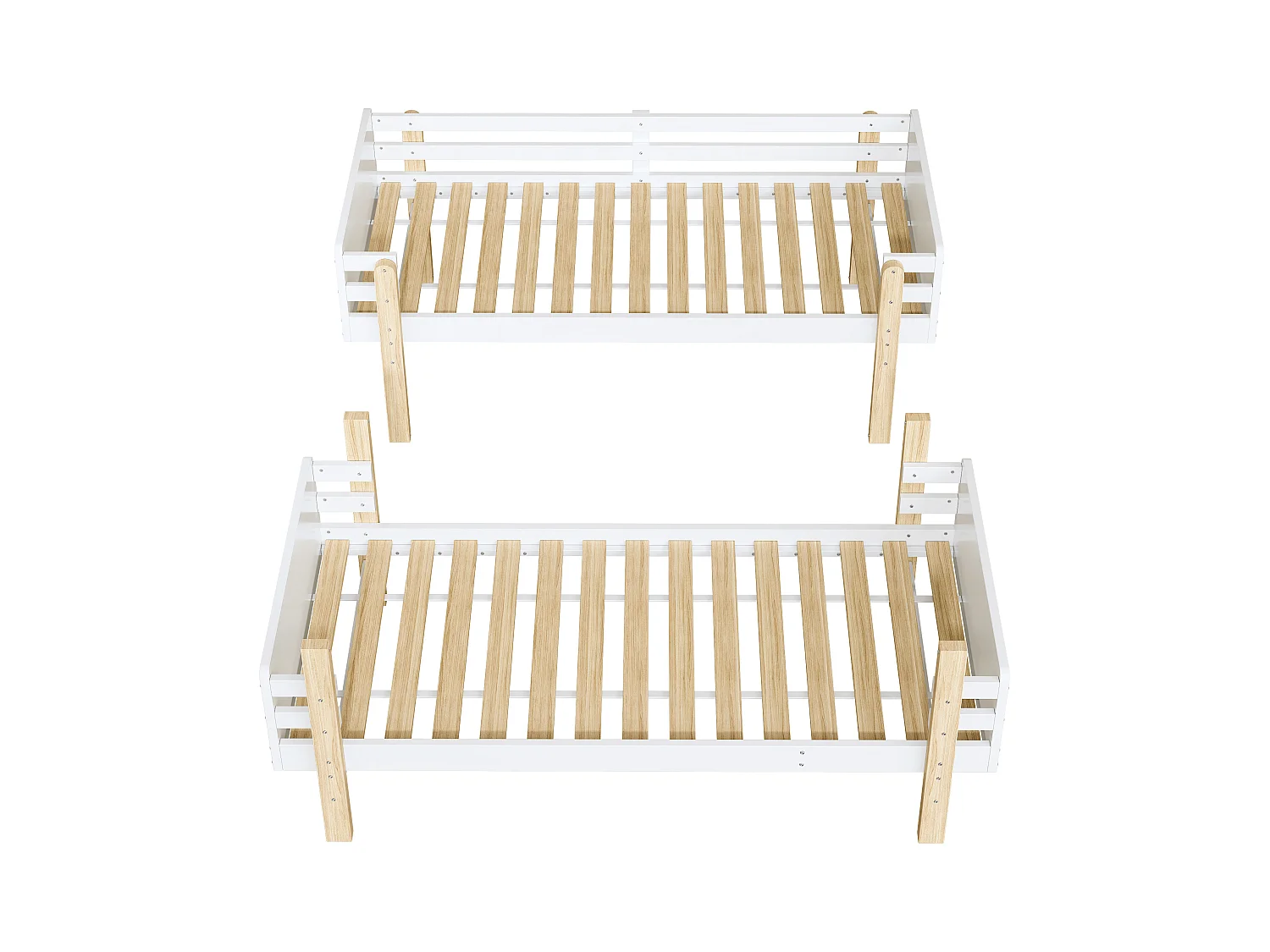Uitneembaar stapelbed 2 x 90 x 190 cm met ladder - massief hout - wit + eiken