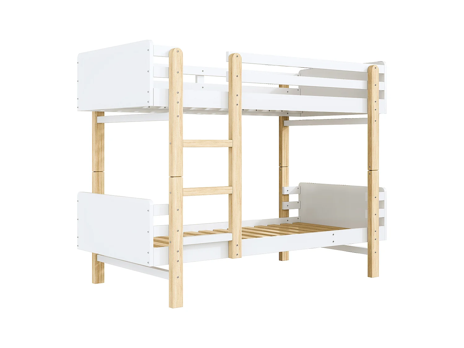 Uitneembaar stapelbed 2 x 90 x 190 cm met ladder - massief hout - wit + eiken