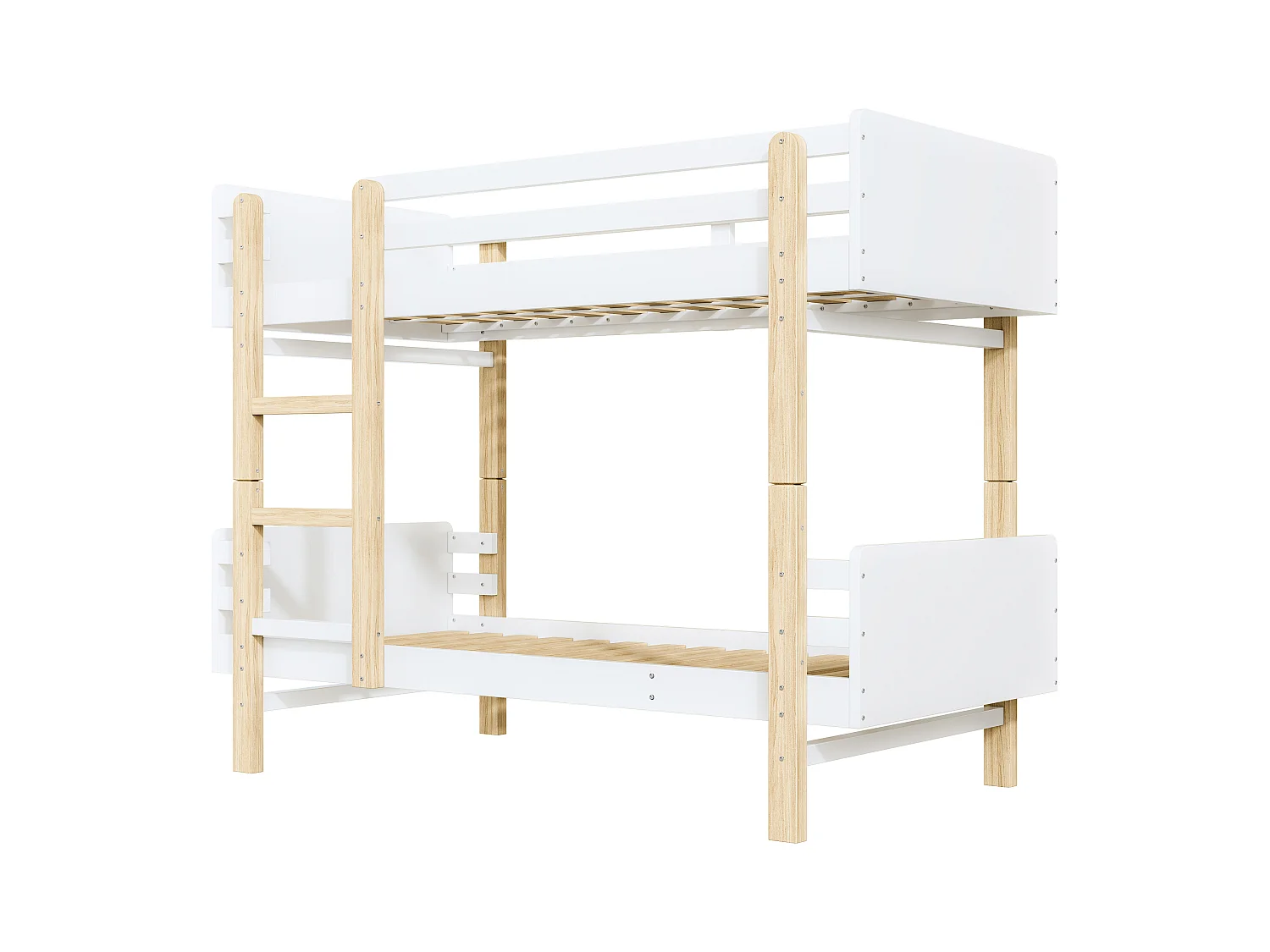 Uitneembaar stapelbed 2 x 90 x 190 cm met ladder - massief hout - wit + eiken