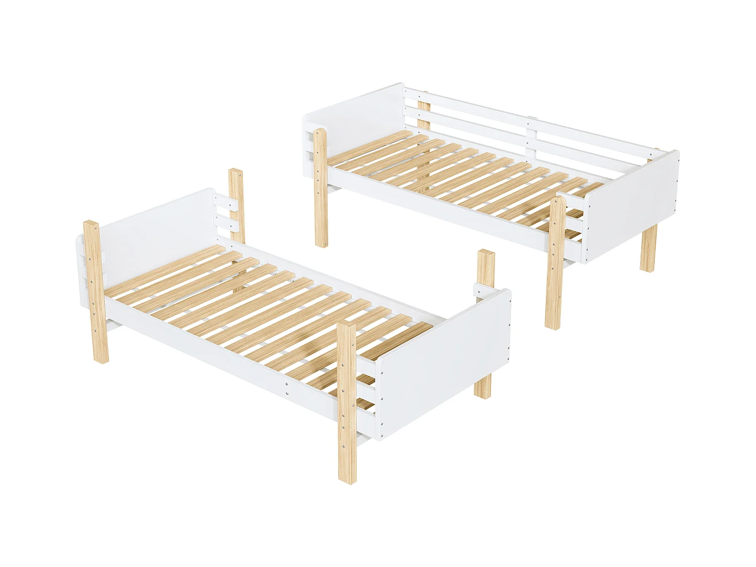 Uitneembaar stapelbed 2 x 90 x 190 cm met ladder - massief hout - wit + eiken