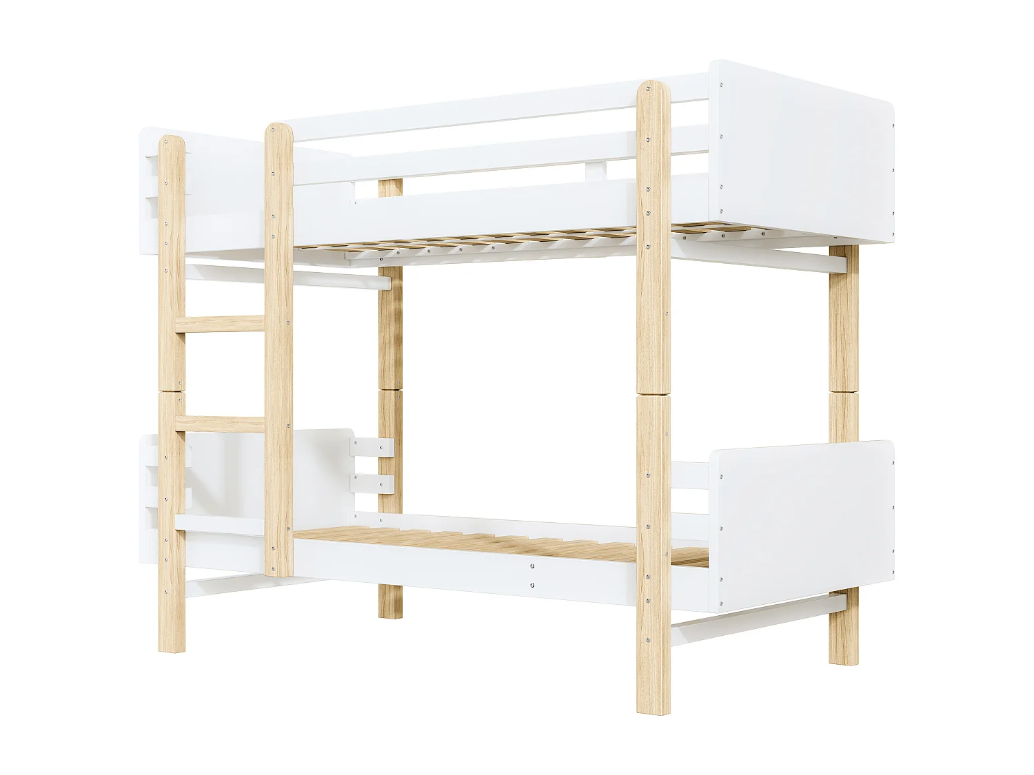 Lits superposés amovible 2 x 90 x 190 cm avec échelle  - bois massif - blanc + chêne