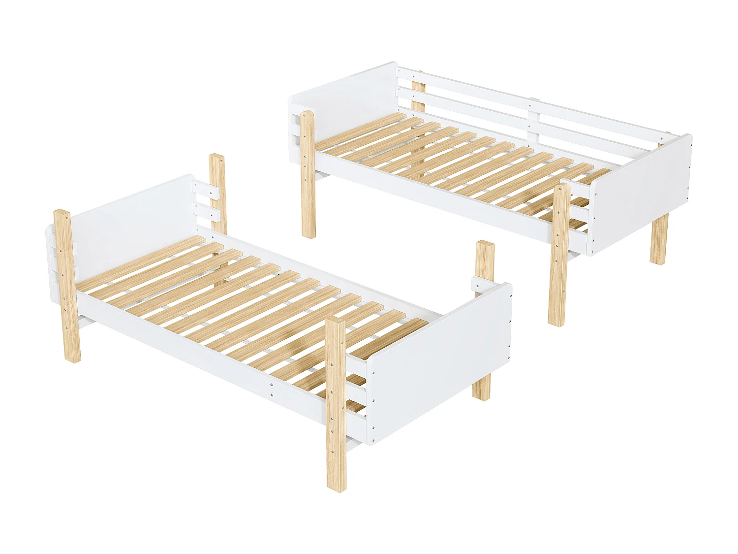 Lits superposés amovible 2 x 90 x 190 cm avec échelle  - bois massif - blanc + chêne