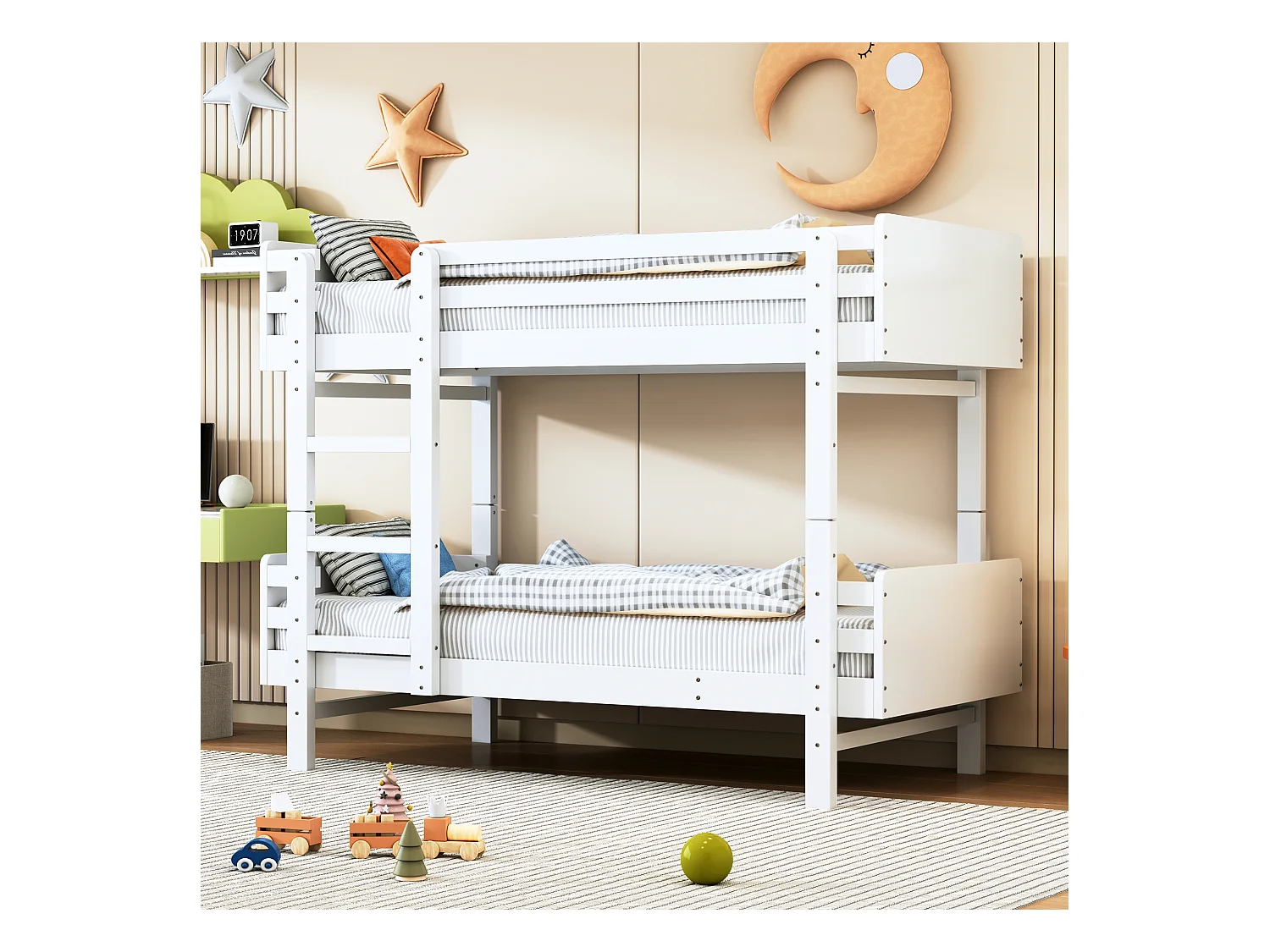 Lits superposés amovible 2 x 90 x 190 cm avec échelle  - bois massif - blanc