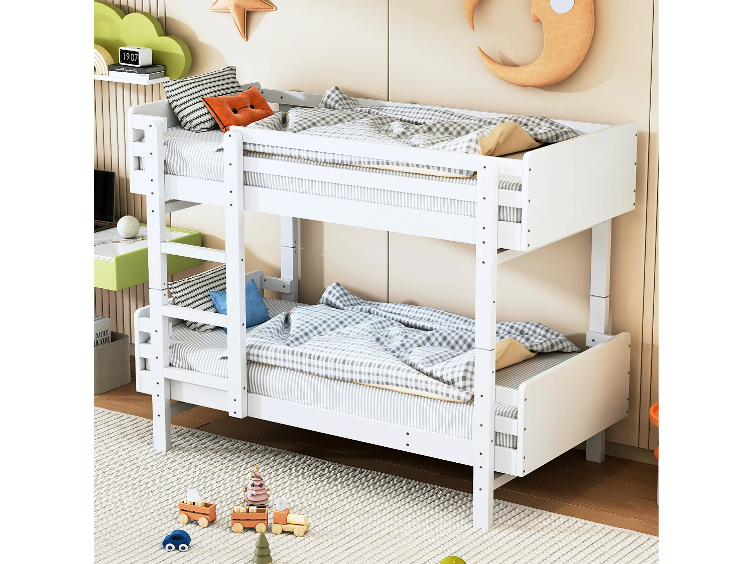 Lits superposés amovible 2 x 90 x 190 cm avec échelle  - bois massif - blanc