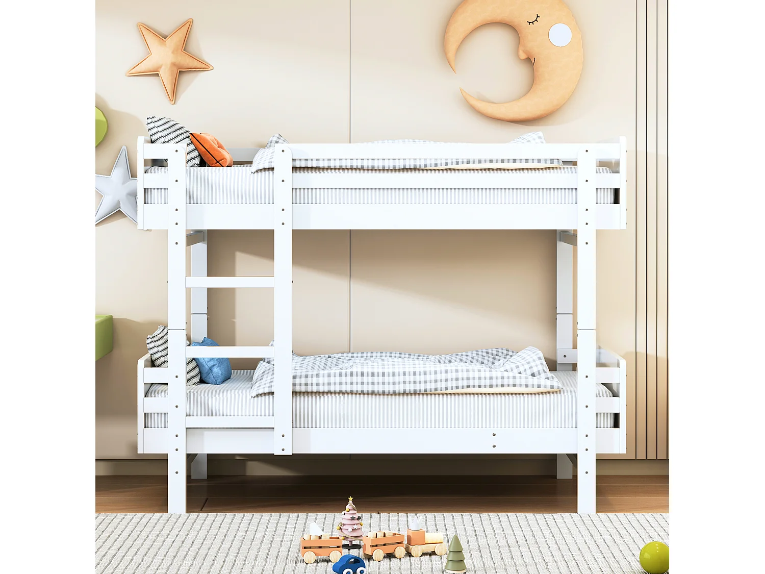 Lits superposés amovible 2 x 90 x 190 cm avec échelle  - bois massif - blanc