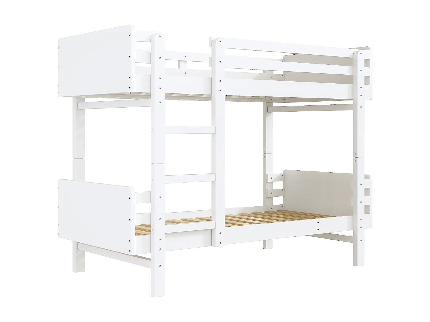 Lits superposés amovible 2 x 90 x 190 cm avec échelle  - bois massif - blanc