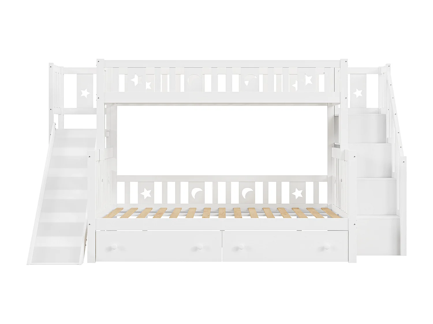 Stapelbed met glijbaan en planken - 90 x 200 cm + 140 x 200 cm - Wit - ANTHONY