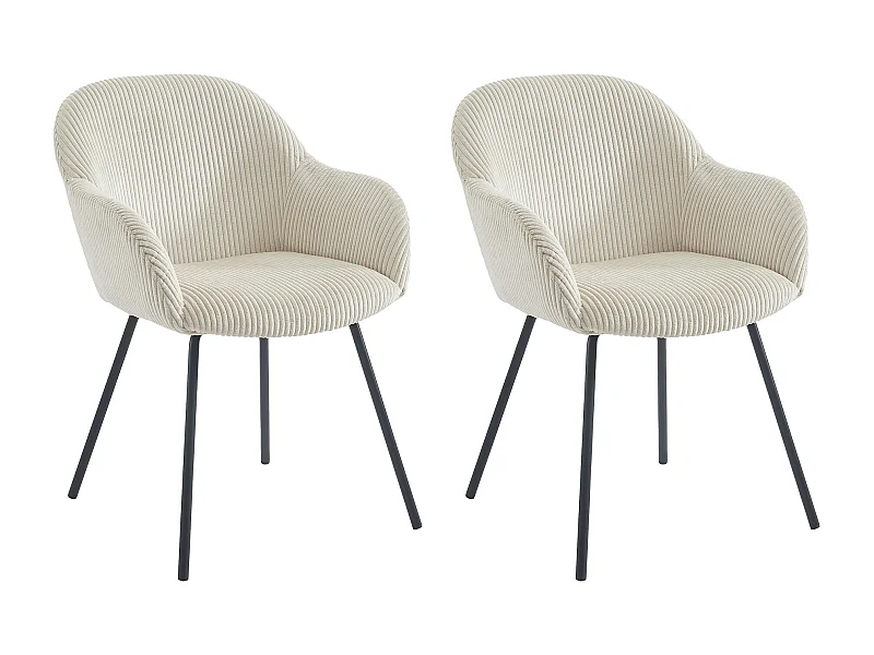 Set van 2 stoelen met armleuningen van ribfluweel en zwart metaal - Beige - MARENZIA