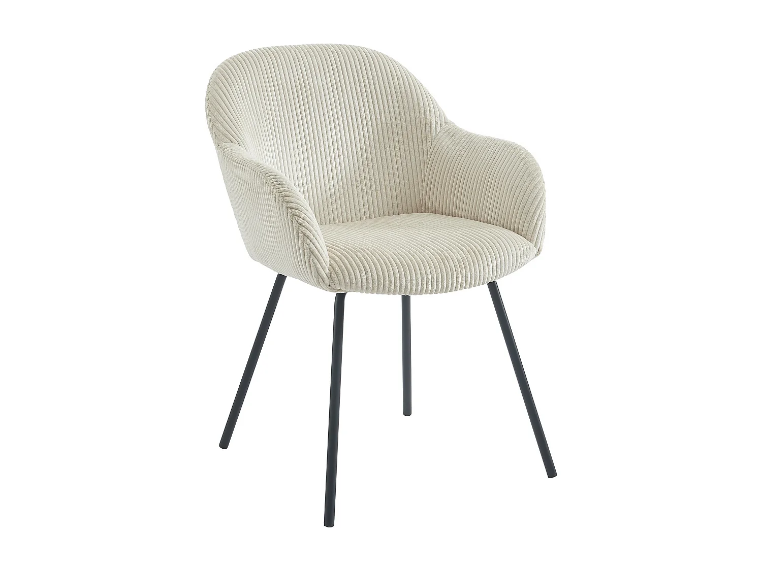 Conjunto de 2 cadeiras com apoios de braço em veludo canelado e metal preto, bege MARENZIA