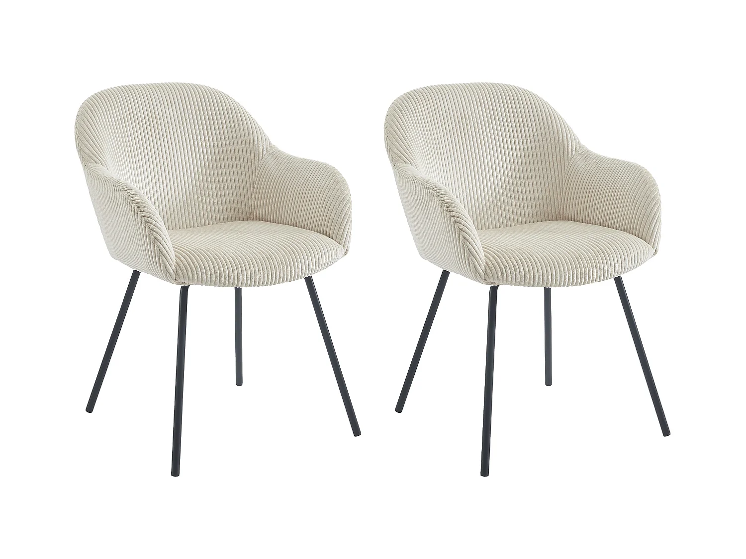Set van 2 stoelen met armleuningen van ribfluweel en zwart metaal - Beige - MARENZIA