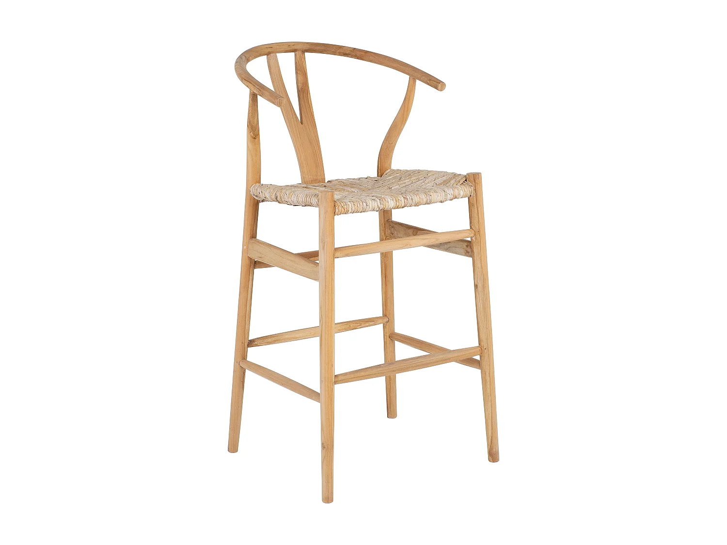 Zestaw 2 stołków barowych z drewna tekowego i słomy - Naturalny - POGIANA