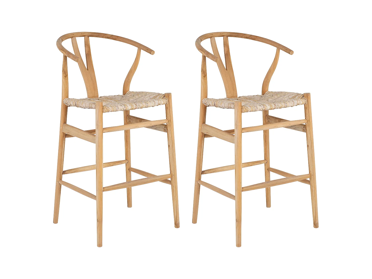 Lot de 2 tabourets de bar en teck et paille - Naturel - POGIANA