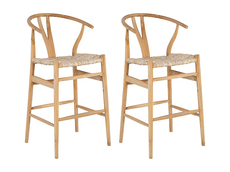 Sgabello da bar in Teak e Paglia Naturale - Lotto di 2 - POGIANA