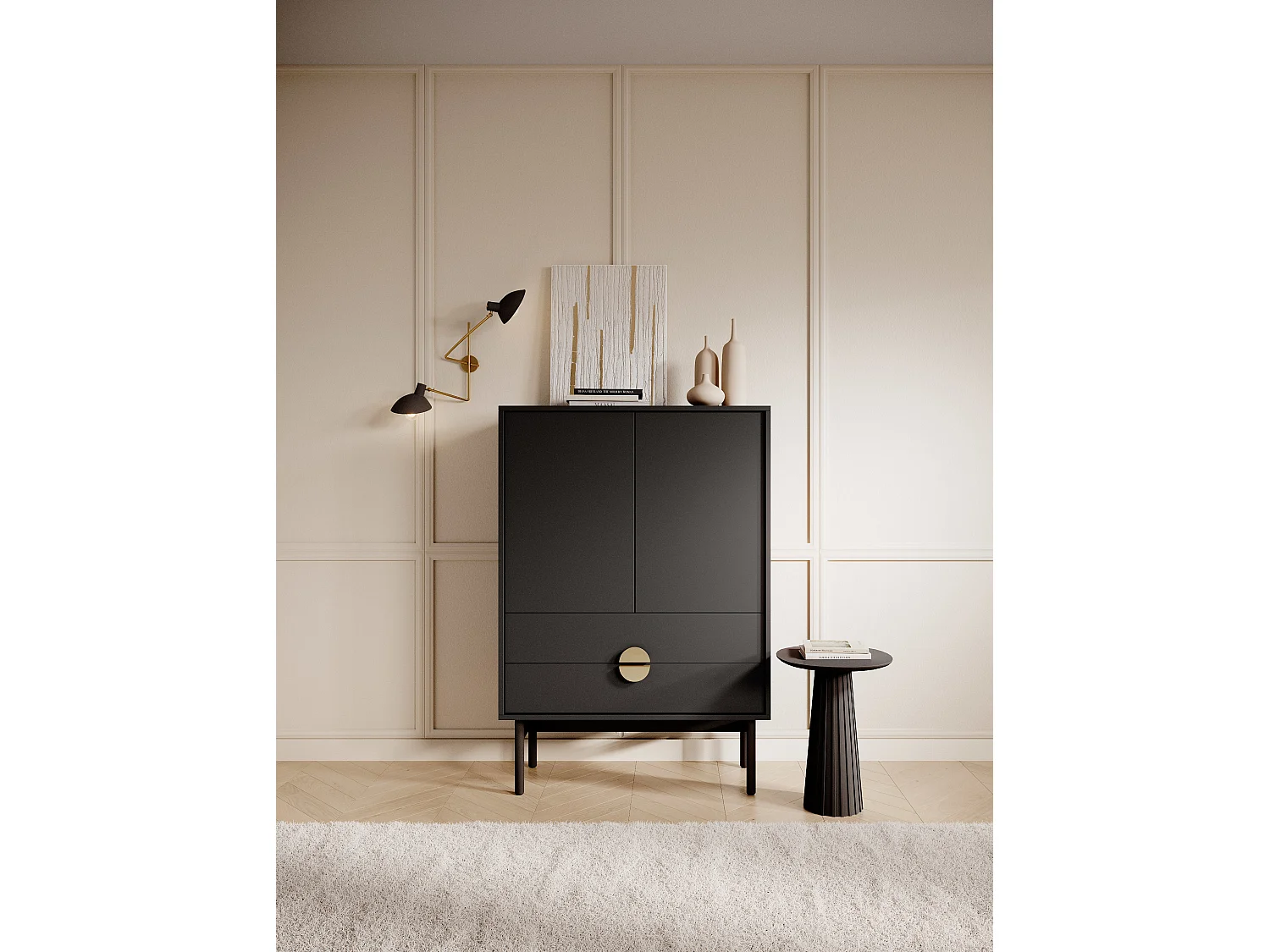Buffet haut - 85 cm - avec deux tiroirs - noir - STOON
