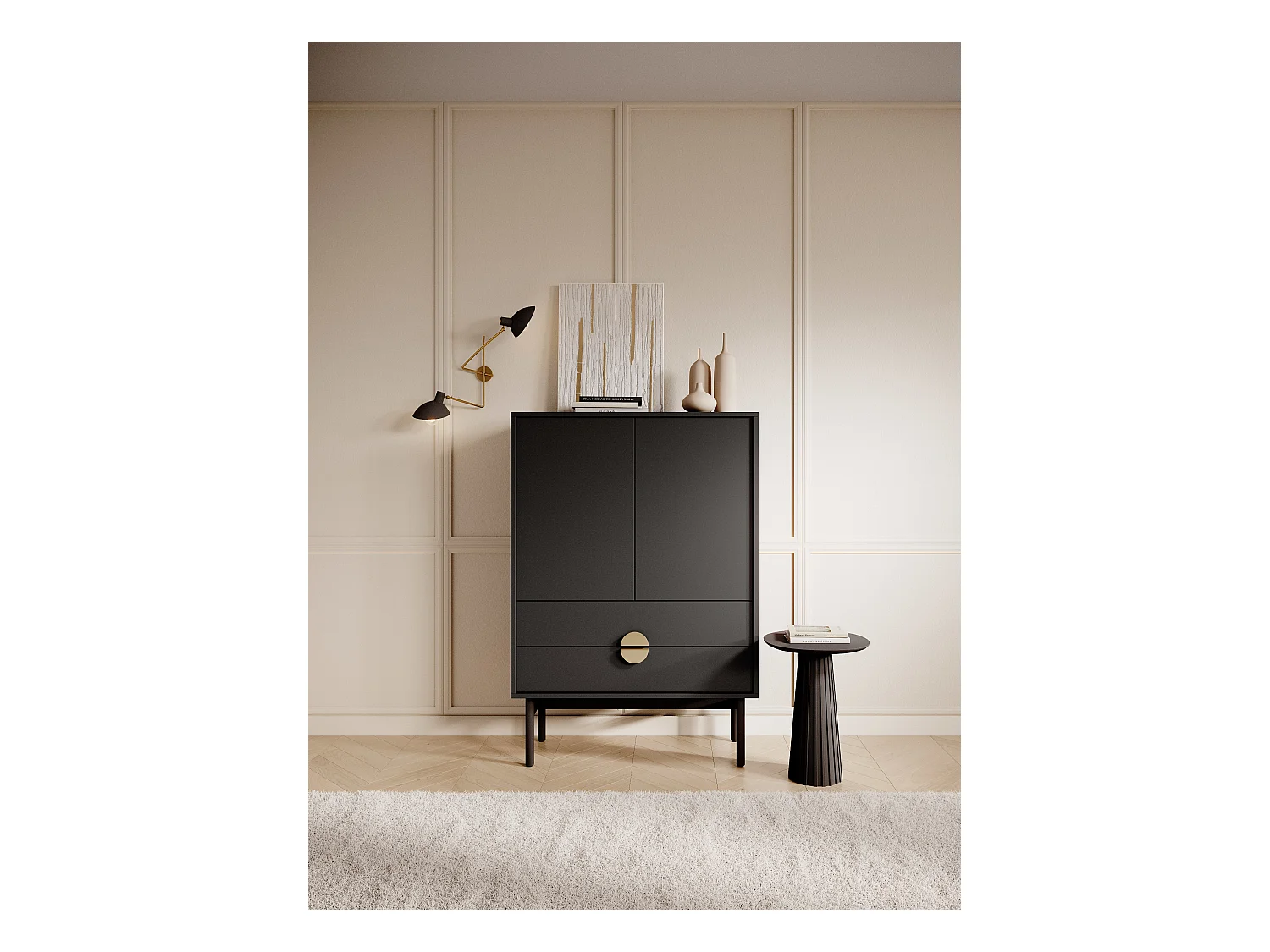 Buffet haut - 85 cm - avec deux tiroirs - noir - STOON