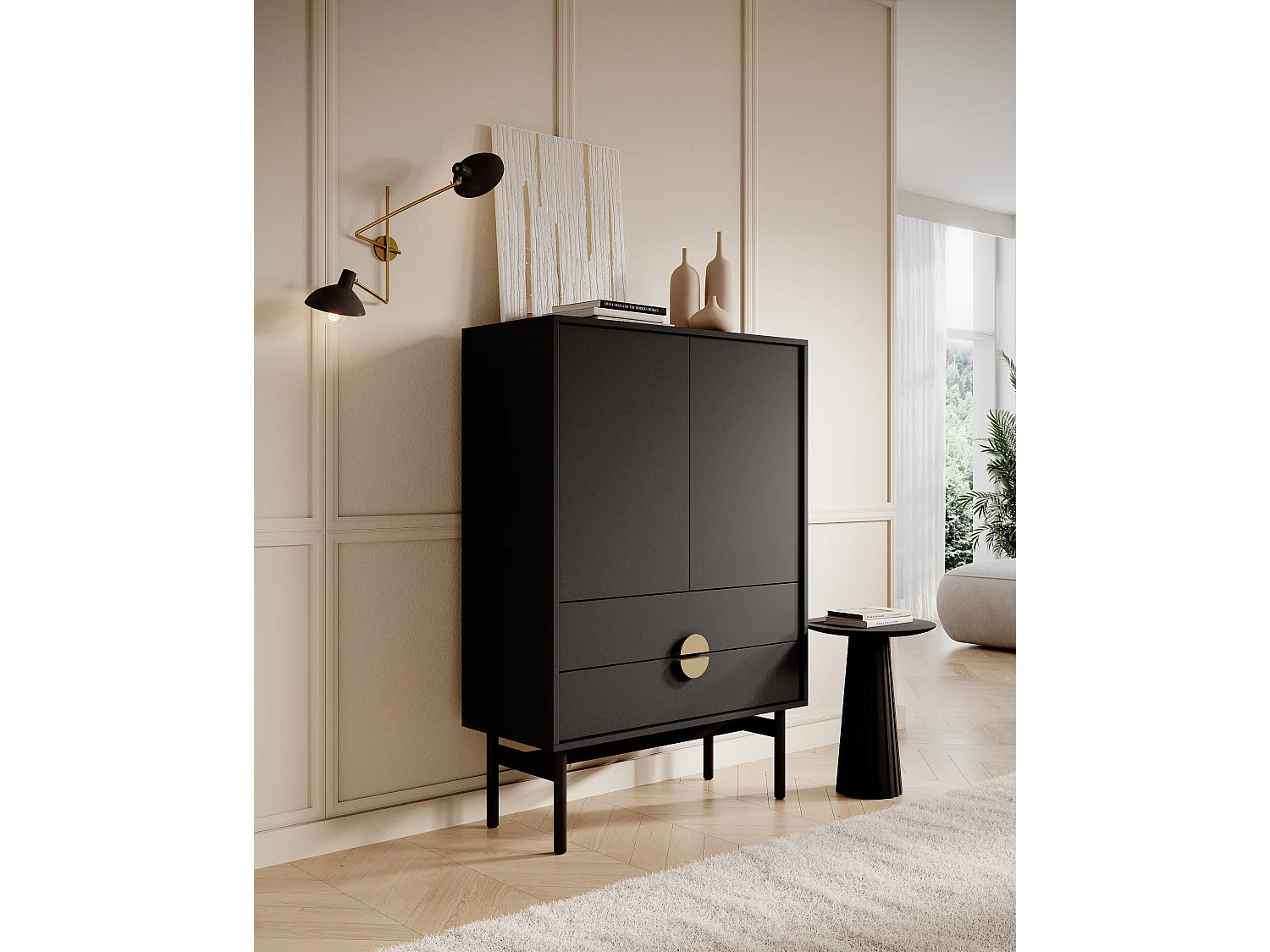 Buffet haut - 85 cm - avec deux tiroirs - noir - STOON