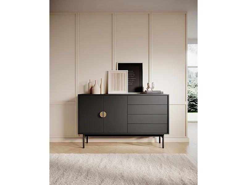 Buffet à deux portes - 154 cm - avec tiroirs - noir - STOON