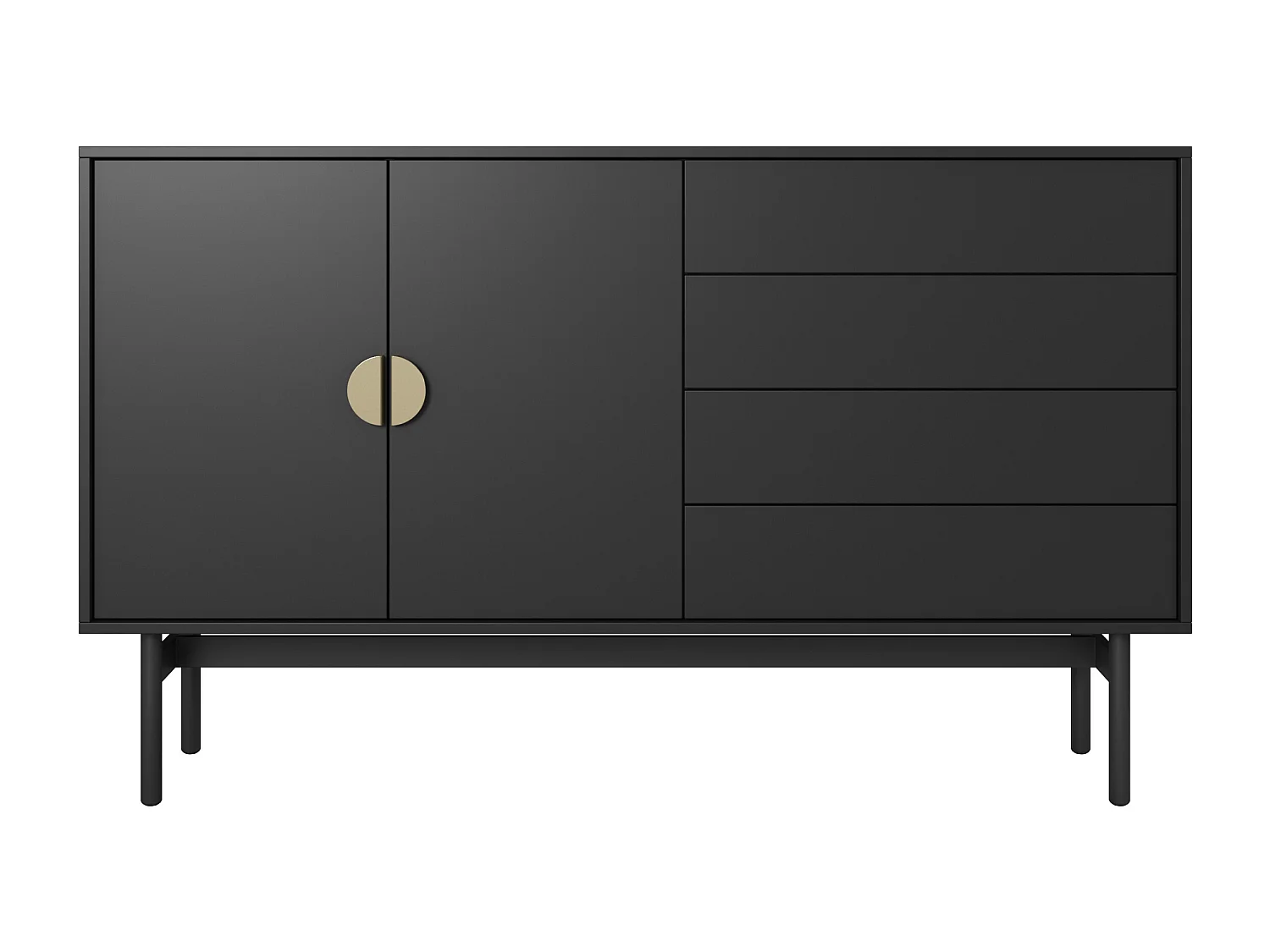 Sideboard 2-türig mit 4 Schubladen - Schwarz mit Metallgestell - 154 cm - STOON