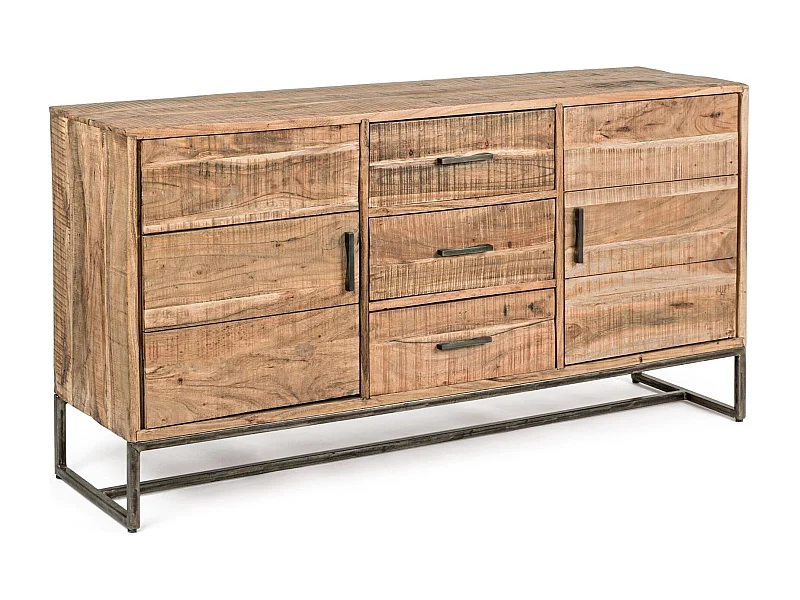 Buffet bas en bois d'acacia 2 portes 3 tiroirs bois et métal - MICHIGAN