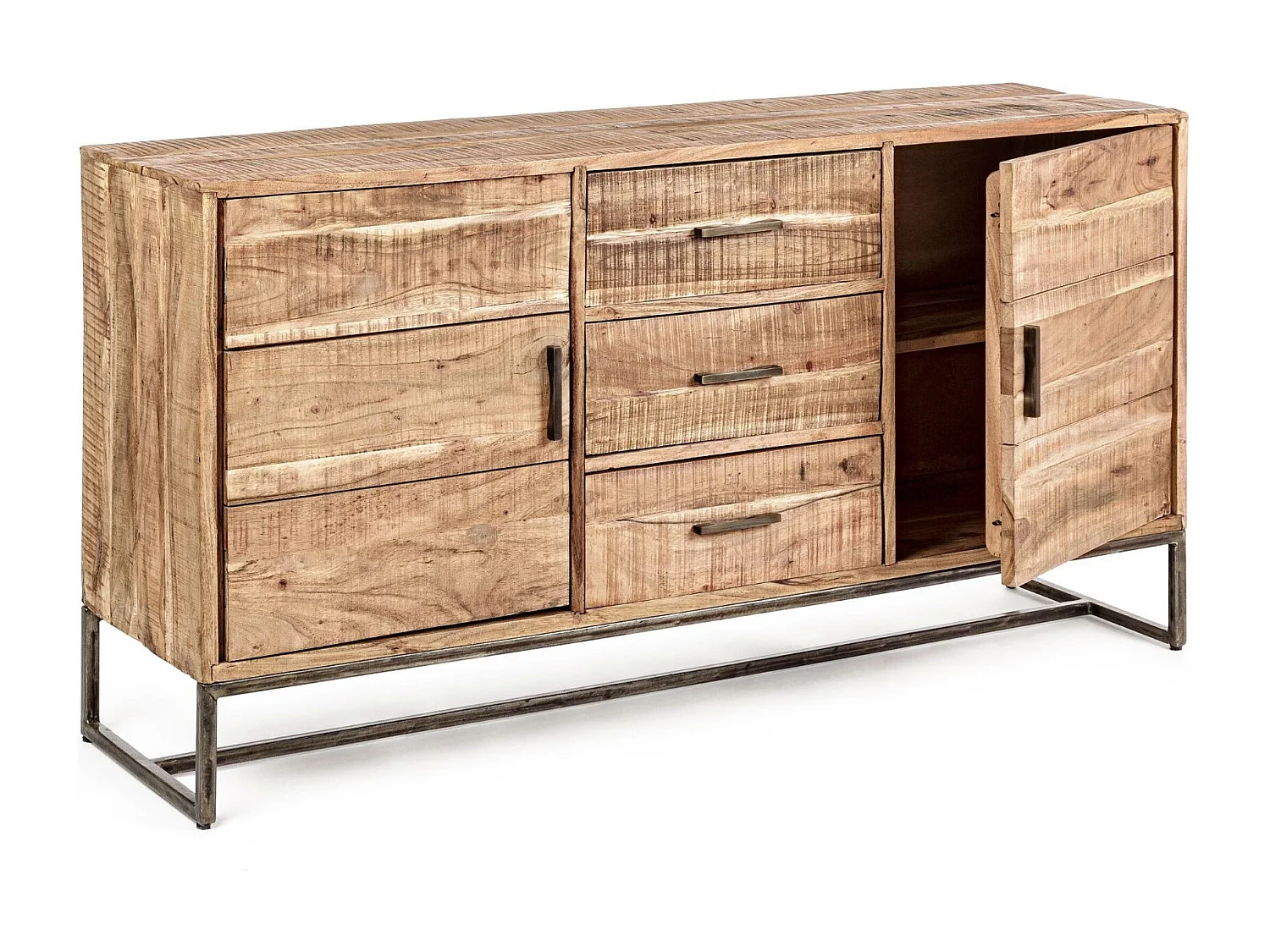 Buffet bas en bois d'acacia 2 portes 3 tiroirs bois et métal - MICHIGAN